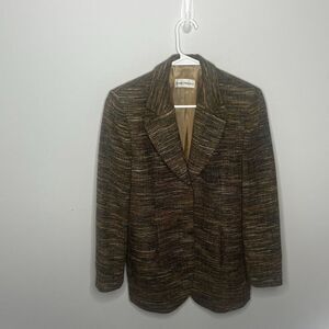 Barry Bricken Brown Multi Textured Tweed Two Button Blazer Jacket Womens Size 4